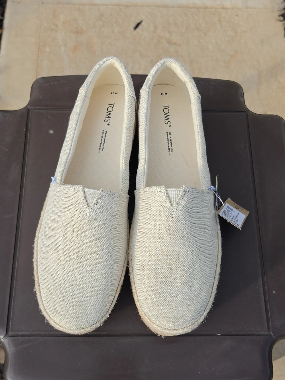 Toms Women's Valencia Natural Canvas Wedge Platform Espadrilles Size 11